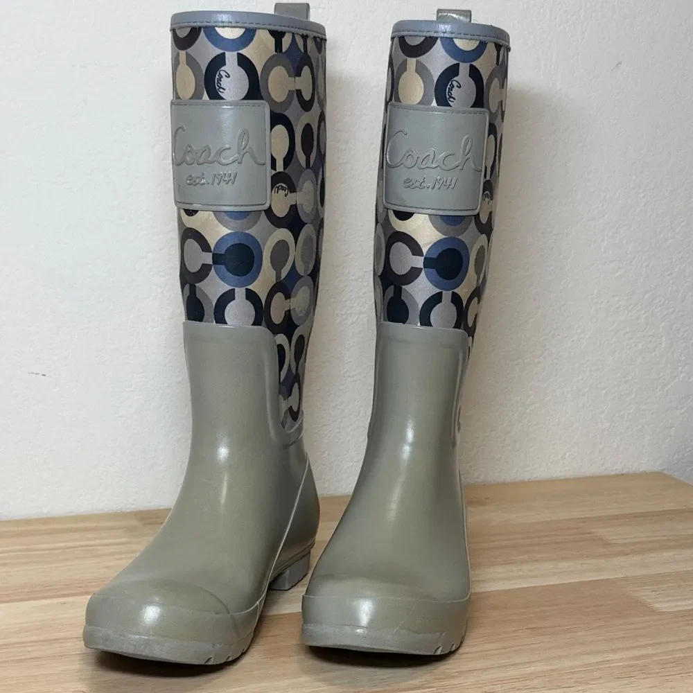 Coach Signature Print Tall Rain Boots for women Size 7